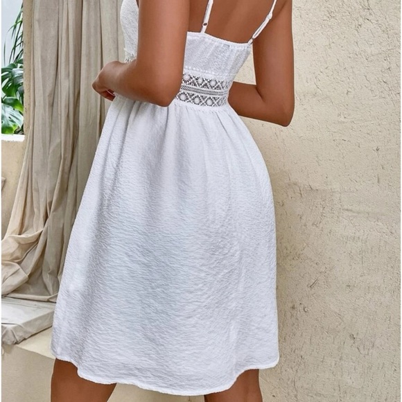 New White V Neck Ruffle Trim Cami Dress - Picture 7 of 8